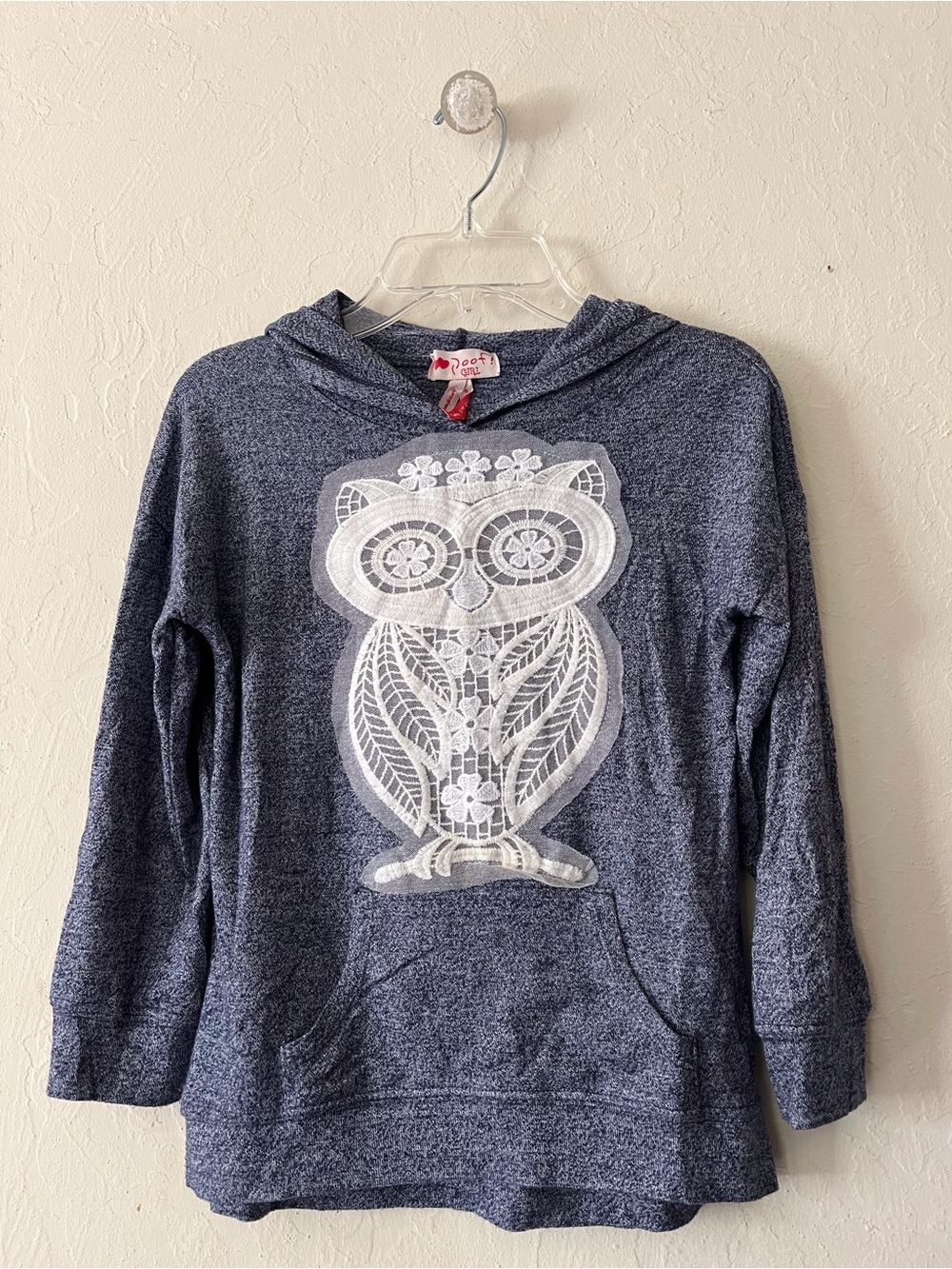 Poof Girl Kids Navy Hooded Sweatshirt with White Owl Lace Graphic